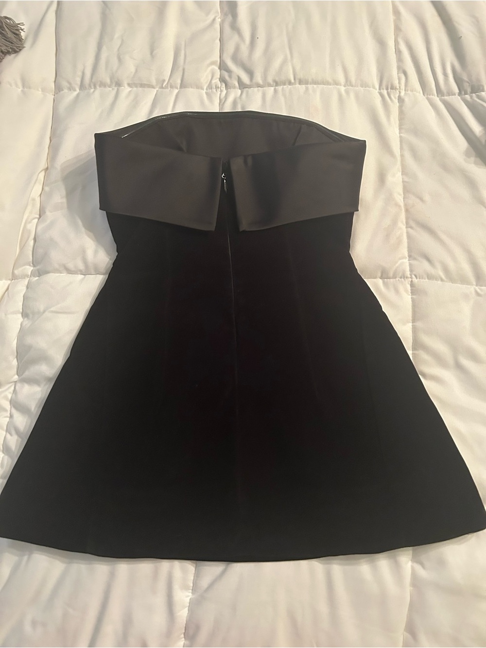 Sexy Strapless Black Velvety Mini Dress with Satin Trim - Picture 6 of 6